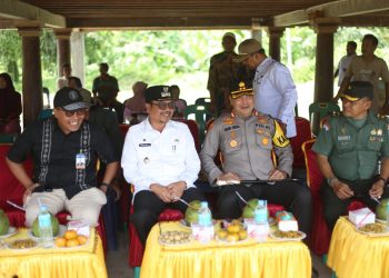 Penjabat Bupati Aceh Utara Azwardi, AP, MSi, bersama pejabat Forkopimda turun ke sawah untuk melakukan panen raya bersama petani Kecamatan Paya Bakong