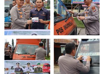Kapolres Dairi Bersama dengan PJU Polres Dairi bagikan Stiker Event Internasional F1 Power Boat