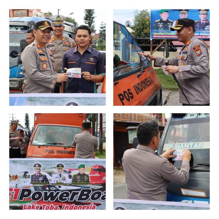 Kapolres Dairi Bersama dengan PJU Polres Dairi bagikan Stiker Event Internasional F1 Power Boat