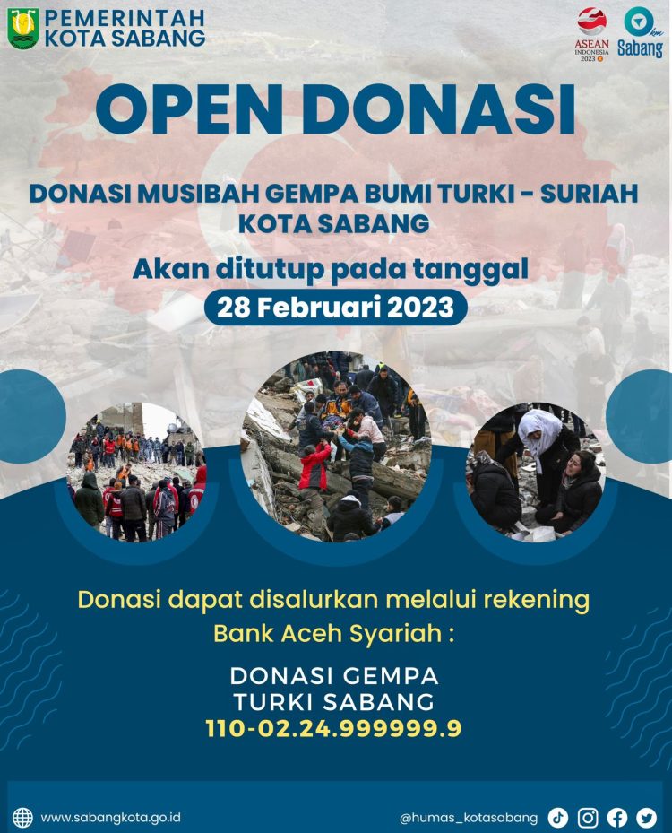 Pemko Sabang bersama unsur Forkopimda, Instansi vertikal, komunitas dan seluruh elemen masyarakat Kota Sabang ikut menggalang dana
