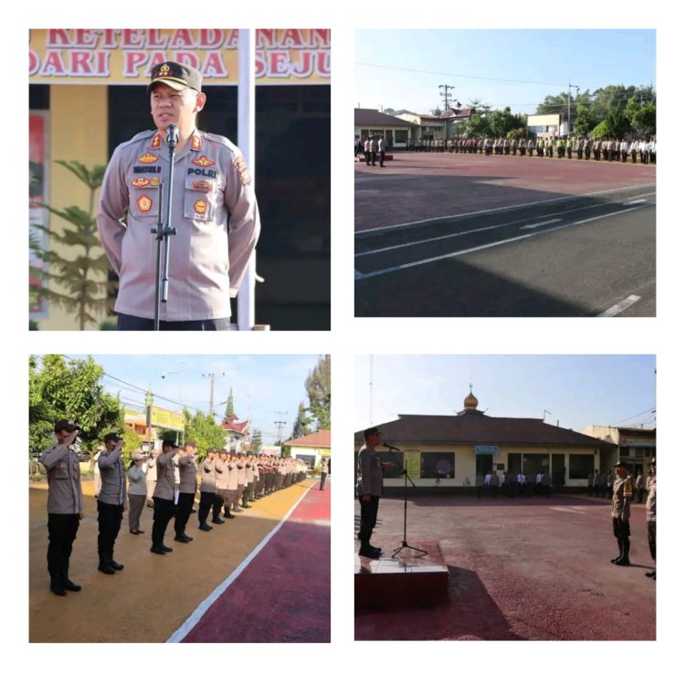 Kapolres Dairi AKBP Wahyudi Rahman, S.H, S.I.K, M.M pimpin pelaksanaan Apel pagi di Halaman Apel Polres Dairi Jalan Sisingamangaraja No 08 Sidikalang