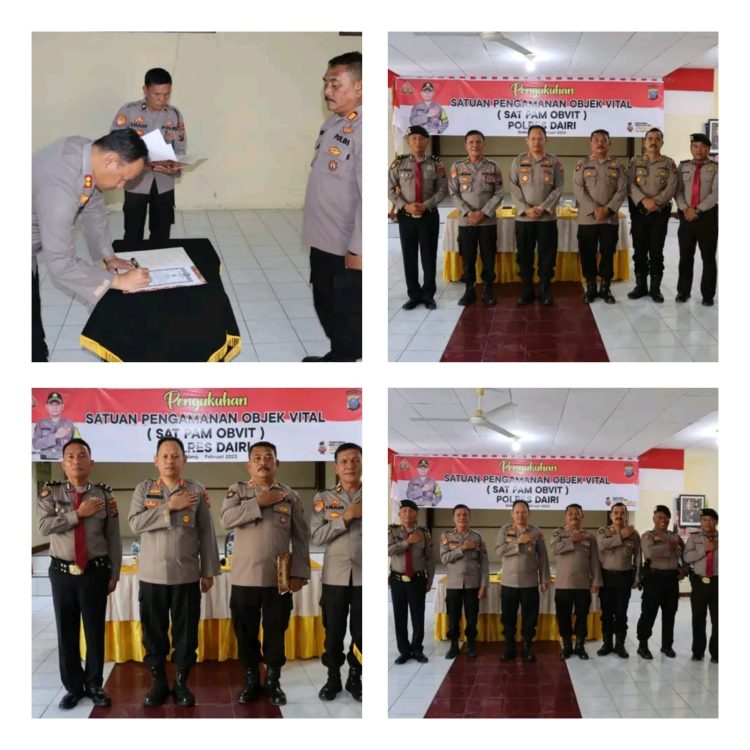 Kapolres Dairi AKBP Wahyudi Rahman, S.H, S.I.K, M.M pimpin Pelaksanaan Pengukuhan Satuan Pengamanan Objek Vital (Sat Pam Obvit) Polres Dairi