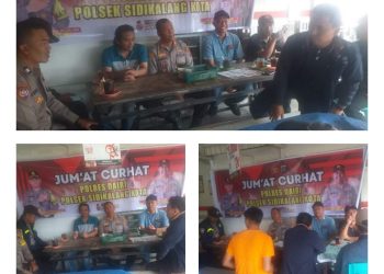 Kapolsek Sidikalang Kota AKP Sukanto Berutu, SH bersama personil gelar kegiatan jumat curhat di Kedai A.Simangunsong Desa Kalang Kecamatan Sidikalang