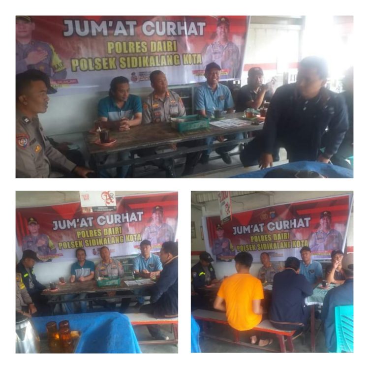 Kapolsek Sidikalang Kota AKP Sukanto Berutu, SH bersama personil gelar kegiatan jumat curhat di Kedai A.Simangunsong Desa Kalang Kecamatan Sidikalang