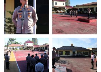 Kapolres Dairi AKBP Wahyudi Rahman, S.H, S.I.K, M.M pimpin pelaksanaan Apel pagi di Halaman Apel Polres Dairi