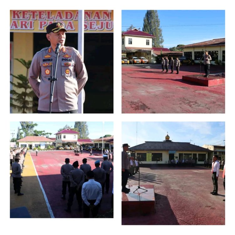 Kapolres Dairi AKBP Wahyudi Rahman, S.H, S.I.K, M.M pimpin pelaksanaan Apel pagi di Halaman Apel Polres Dairi