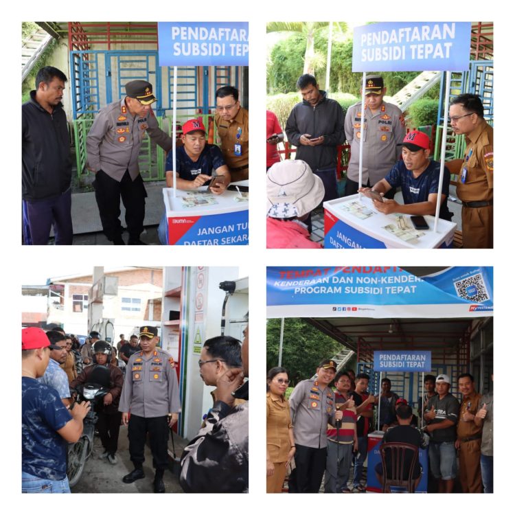 Kapolres Dairi, AKBP Wahyudi Rahman bersama Sekretaris Daerah (Sekda) Dairi, Budianta Pinem melakukan monitoring pendaftaran BBM Bersubsidi di salah satu SPBU