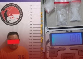 Pelaku inisial A.S.S Alias SUR (41), warga Dusun II Desa Ujung Padang Kecamatan Aek Natas Kabupaten Labuhanbatu Utara dan Barang Bukti yang diamankan