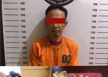Pelaku penjual sabu inisial BMS, 44 Thn, Wiraswasta, warga Jln Kebun Sayur Kel. Sigambal Kec. Rantau Selatan Kab. Labuhanbatu