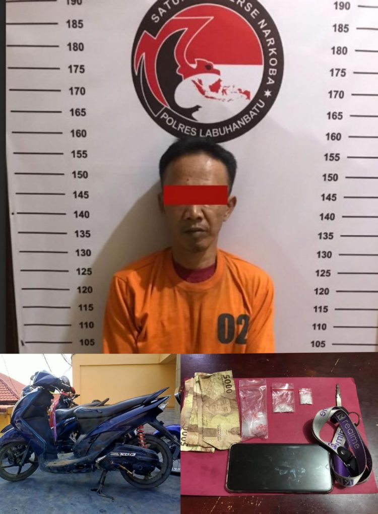 Pelaku penjual sabu inisial BMS, 44 Thn, Wiraswasta, warga Jln Kebun Sayur Kel. Sigambal Kec. Rantau Selatan Kab. Labuhanbatu