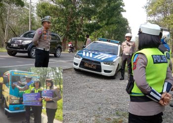 Kasat Lantas Polres Labuhanbatu AKP. M. Ainul Yaqi , S.I.K., M.H. memberikan APP kepada personil sebelum melaksanakan OPS Keselamatan Toba 2023 di Jalinsum Ds. N-2 Kec. Bilah Hulu Kab. Labuhanbatu KM 300-301