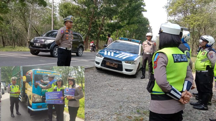 Kasat Lantas Polres Labuhanbatu AKP. M. Ainul Yaqi , S.I.K., M.H. memberikan APP kepada personil sebelum melaksanakan OPS Keselamatan Toba 2023 di Jalinsum Ds. N-2 Kec. Bilah Hulu Kab. Labuhanbatu KM 300-301