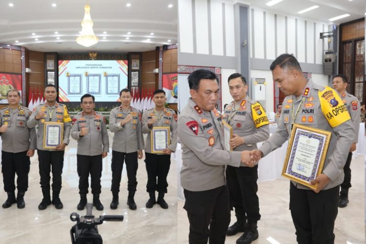 Kapolres Labuhanbatu, AKBP James H Hutajulu, S.H., S.I.K., M.H., M.I.K menerima penghargaan pengelolaan Media online terbanyak dari Kapolda Sumut Irjen Pol RZ Panca Putra Simanjuntak, M. Si