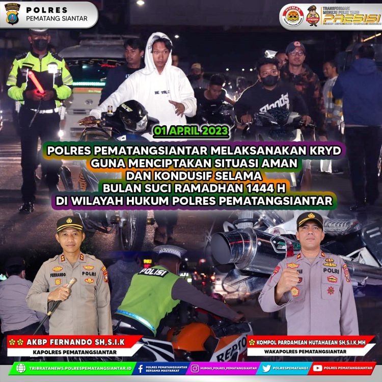 Kapolres Pematangsiantar AKBP Fernando SH S.I.K, memimpin pelaksanaan operasi Razia Penyakit Masyarakat (Pekat) Toba tahun 2023 di Jalan Merdeka, Kelurahan Proklamasi, Kecamatan Siantar Barat, Kota Pematangsiantar, Sabtu (01/04/2023)