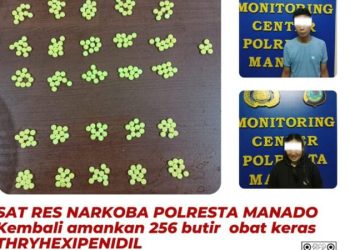 Tim Satuan Reserse Narkoba Polresta Manado kembali menangkap dua orang pengedar Obat Keras jenis Thryhexypenidyl di Kelurahan Singkil