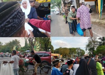 Persatuan Jurnalis Indonesia (PJI) Perwakilan Sumenep gelar bhakti sosial berbagi takjil Ramadhan di area taman Adipura Sumenep. Kamis, 06/04/2023.