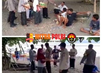 Kapolsek Pulau Ende, IPTU. KAMALUDIN bersama Anggota, melaksanakan kegiatan Pembagian Takjil kepada Masyarakat Nelayan Pesisir, di Desa Puutara, Kecamatan Pulau Ende