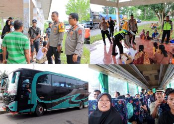 Kapolres Labuhan Batu mendapati 40 orang dewasa dan anak-anak yang Menumpang Truk tronton dari Pekanbaru Riau Hendak Mudik Lebaran di Sumatera sedang beristirahat di pelataran terminal Bus jalan Baru by pass Rantau Prapat, Kamis (20/04/2023)