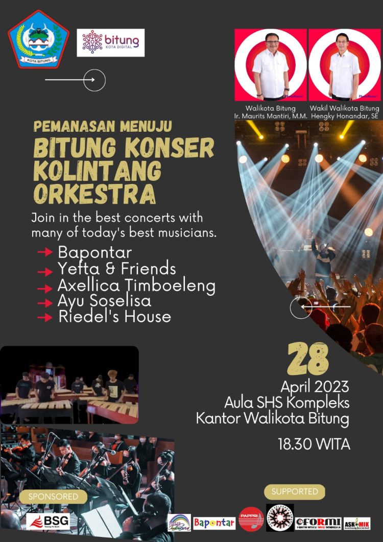 Pemanasan Menuju BITUNG KONSER KOLINTANG ORKESTRA, merupakan hasil kerja malendong sumber daya bermusik kota Bitung, dari komunitas seperti Bapontar, PINKAN, PAPPRI Bitung, Ridels House, ASKOMIK, Prima Viesta, Minahasa Culture Shock, Kerukunan Keluarga Kawanua (KKK) di Jakarta dan disponsori oleh Bank SulutGo