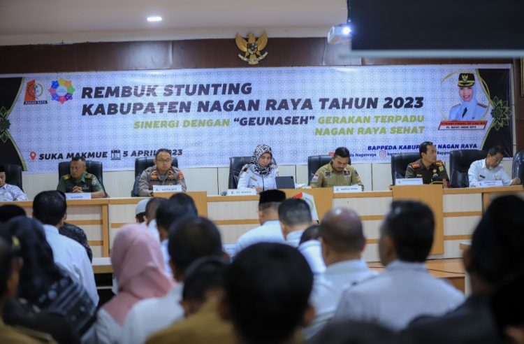 Pemerintah Kabupaten (Pemkab) Nagan Raya melalui Badan Perencanaan Pembangunan Daerah (Bappeda) menggelar Rembuk Stunting Tingkat Kabupaten Tahun 2023, di Aula Bappeda, Kompleks Perkantoran Suka Makmue