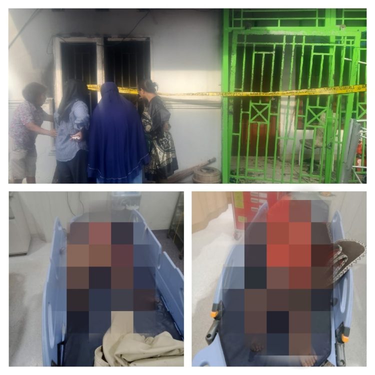 Dua anak, B (3) dan A(5) tewas terbakar di dalam kamar di Perumahan Minimalis Jalan Selamat Pulau Lingkungan VI Kelurahan Sitirejo 3 Kecamatan Medan Amplas terbakar, Rabu (3/5/2023). (Foto: mitrapolri.com/ Tumpal Manik)