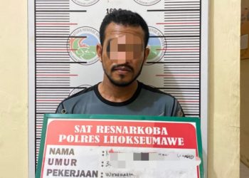Tim Opsnal Sat Resnarkoba Polres Lhokseumawe membekuk seorang tersangka penyalahgunaan Narkoba di Kuta Makmur, Aceh Utara