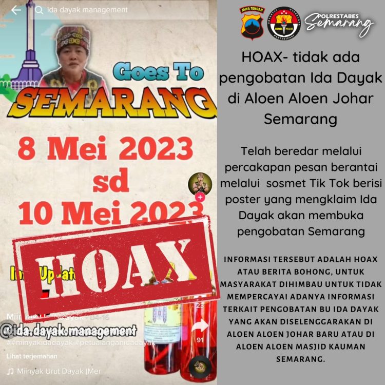 Poster tersebut bertuliskan Goes to SEMARANG 8 Mei 2023 sd 10 Mei 2023
Info update @ida.dayak.management