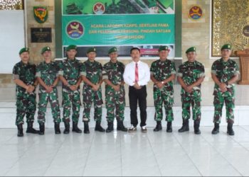 Kasdim 0402/OKI Mayor Czi Saiful Anwar memimpin acara Serah Terima Jabatan (Sertijab) dan Korp Raport Pindah Satuan, bertempat di Aula Makodim 0402/OKI