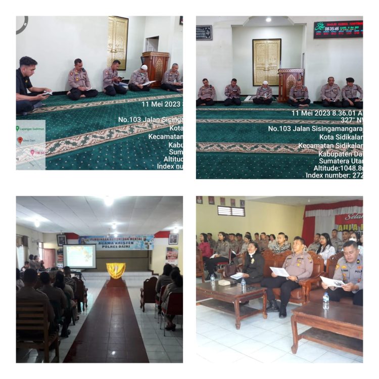 Personil Polres Dairi melaksanakan kegiatan Binrohtal (Bimbingan Rohani dan Mental). Pada setiap hari Kamis 11-05-2023