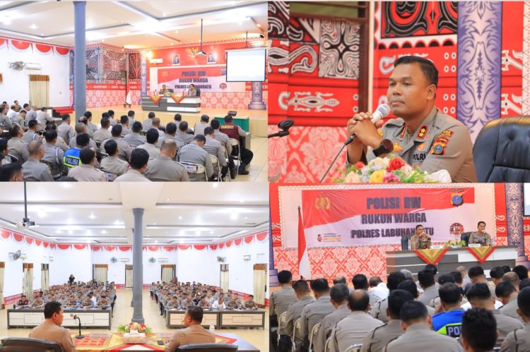 Kapolres Labuhanbatu AKBP James H. Hutajulu, SIK., SH., MH., MIK sampaikan arahan dan penekanan kepada Polisi RW Polres Labuhanbatu, Kamis (11/05/2023)