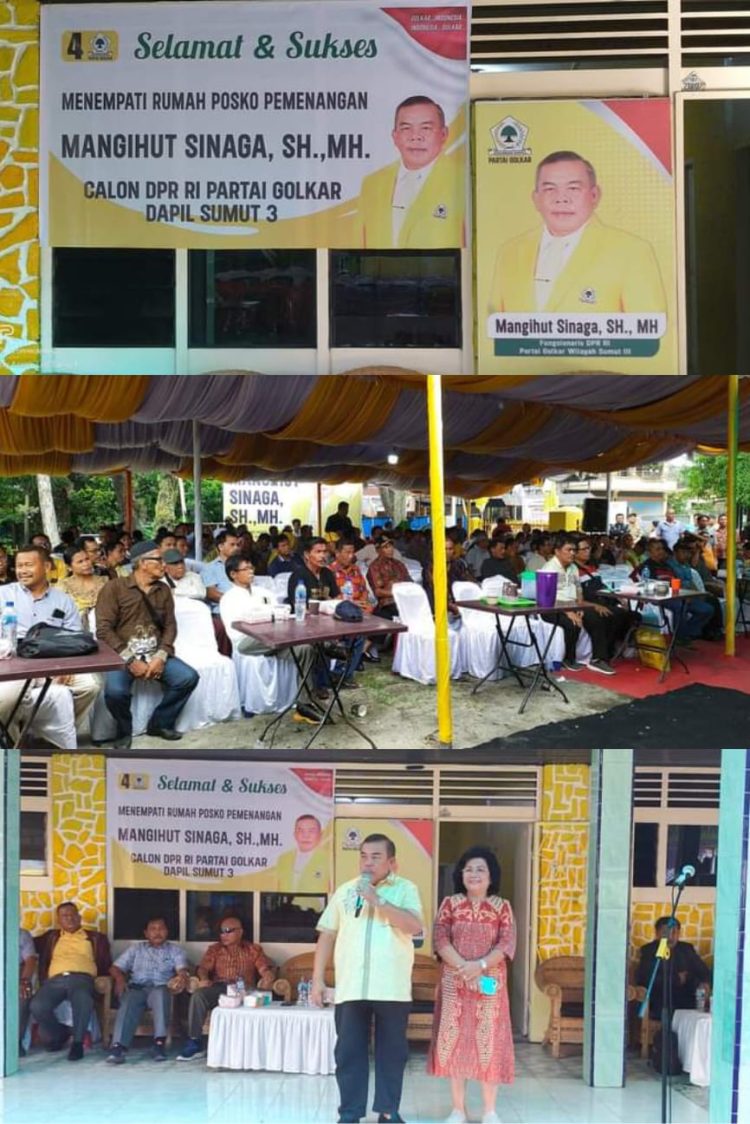 Sosialisasi dan Peresmian Rumah Posko Pemenangan Mangihut Sinaga, SH.MH Calon DPR RI dari Partai Golkar Daerah Pemilihan (Dapil) 3 Sumatera Utara di Jalan Asahan Nomor 99, Kecamatan Siantar Timur, Kota Pematang Siantar