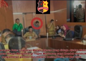 Salah satu Oknum Ajudan Wakil Bupati Ogan Komering Ilir (OKI) Provinsi Sumsel yang identitasnya belum diketahui diduga menghalangi tugas wartawan atau tugas jurnalistik saat hendak melakukan pengambilan gambar dan peliputan berita pada Kegiatan Regsosek