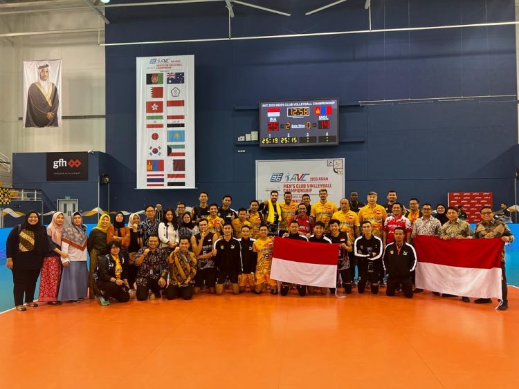 Jakarta Bhayangkara Presisi kembali meraih kemenangan telak atas Mongolia, Bayankhongor VC, pada laga babak 8 besar voli AVC Men's Club 2023 di Bahrain, Kamis (18/5/2023)