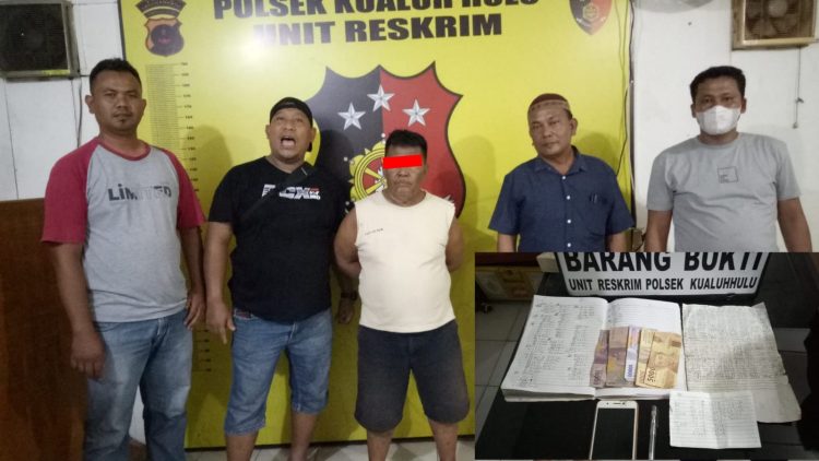 Unit Reskrim Polsek Kualuh Hulu, dipimpin Kanit, IPDA YH GULTOM SH MH, menangkap pelaku tindak pidana permainan judi jenis tebakan angka togel Macau, di Jalan Angkatan Wonosari, Lingkungan I, Kelurahan Aek Kanopan, Kecamatan Kualuh Hulu