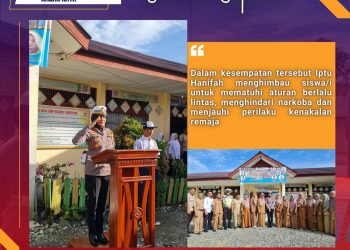 Kasat Lantas Polres Nagan Raya Iptu Hanifah Anas menjadi inspektur upacara di SMP N 1 Beutong