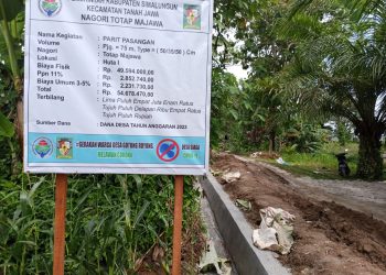 Proyek pembangunan parit pasangan di Huta I, Nagori Totap Majawa, Kecamatan Tanah Jawa, Kabupaten Simalungun