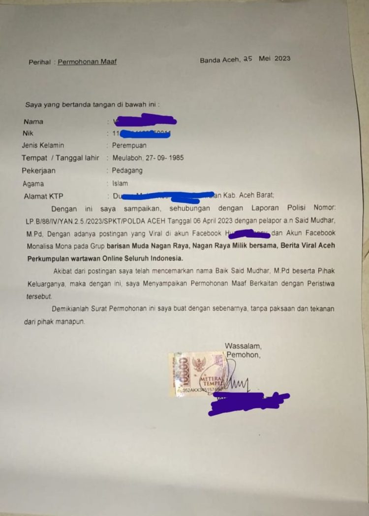 Surat Permohonan Maaf