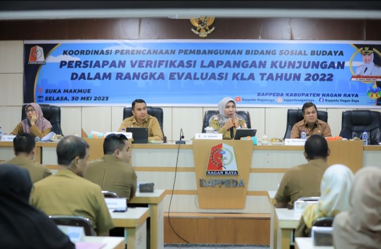 Pemerintah Kabupaten Nagan Raya gelar Rapat Koordinasi (Rakor) Persiapan Verifikasi Lapangan Evaluasi (VLE) Kabupaten Layak Anak (KLA) Tahun 2022, berlangsung di Aula Bappeda, Selasa 30/5/2023.