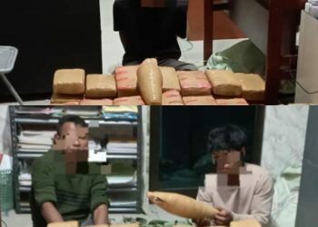 Tiga pelaku tindak pidana narkotika jenis ganja ditangkap Direktorat Narkoba Polda Sumut di Jalan Lintas Stabat- Aceh, Rabu ( 31/5/2023). (Foto Dok/ Polda Sumut)