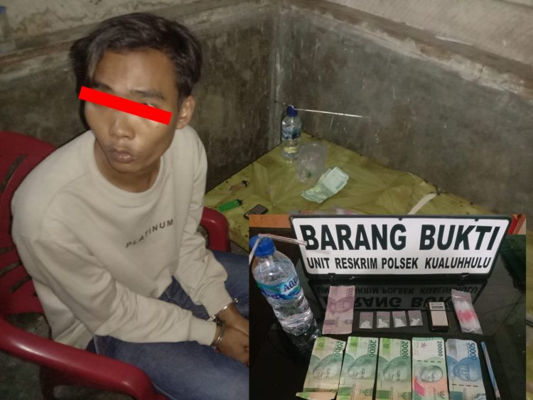 Pelaku BS (22), warga dusun Simpang Membot desa Damuli Pekan kecamatan Kualuh Selatan Labuhanbatu Utara (Labura), ditangkap unit Reskrim Polsek Kualuh Hulu di Pondok, Ladang Pak Ilham. Rabu, (07/06/2023).