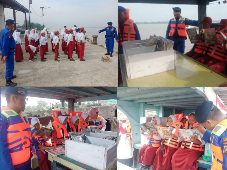 Satpolair Polres Labuhanbatu Menyediakan perpustakaan terapung menggunakan sarana kapal patroli KP ll 1020, dengan ribuan koleksi buku pelajaran sekolah hingga komik.