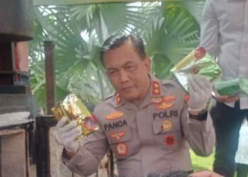 Kapolda Sumut Irjen Pol RZ Panca Putra Simanjuntak pimpin pemusnahan barang bukti narkoba yang dihadiri Komisi III DPR RI dan Kajatisu Idianto SH. MH, Kamis (15/6/2023) di Mapolda Sumut