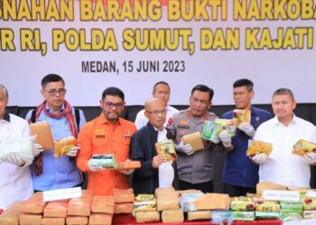 Hasil tangkapan narkoba yang dimusnahkan Polda Sumut bersama Komisi III DPR RI dengan menggunakan mesin incenarator, Kamis (15/6/23).