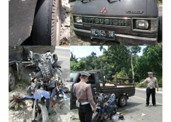Mobil pikap L300 terlibat tabrakan dengan sepeda motor Vario di Desa Baru Kecamatan Batangkuis,
Sabtu (17/6/2023) sekira pukul 12.00 WIB. (Foto Dok/ Polres Batangkuis)