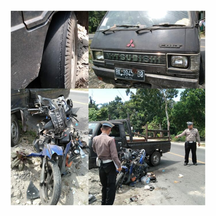 Mobil pikap L300 terlibat tabrakan dengan sepeda motor Vario di Desa Baru Kecamatan Batangkuis,
Sabtu (17/6/2023) sekira pukul 12.00 WIB. (Foto Dok/ Polres Batangkuis)