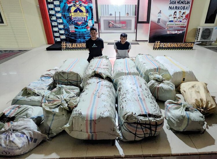 Ditresnarkoba Polda Sumut berhasil tangkap dua warga Aceh, pengedar narkoba jenis ganja di Jalan Kabanjahe - Merek, Bandar Tongging, Kecamatan Tigapanah, Kabupaten Karo, Rabu (7/6/2023). (Foto Dok/ Polda Sumut)