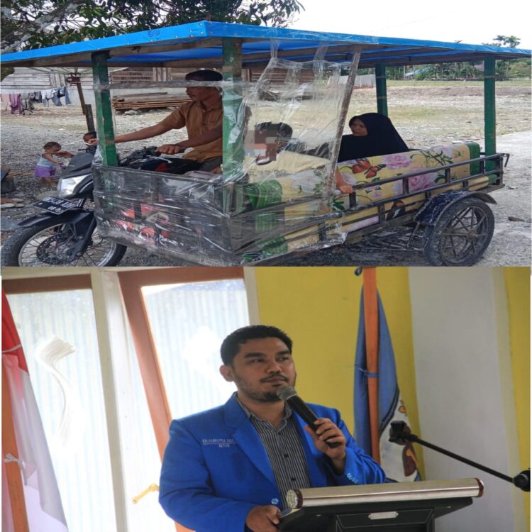 Rahmadi dan istrinya Raimah membawa anak mereka ke Banda Aceh untuk berobat dengan menaiki becak
