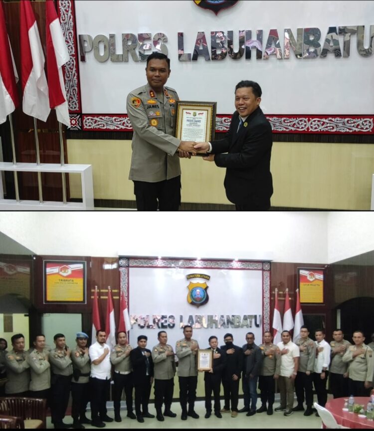 Polres labuhanbatu menerima penghargaan dan apresiasi dari Lembaga Kajian Strategis Kepolisian Indonesia (Lemkapi) diterima oleh Kapolres Labuhanbatu AKBP James H Hutajulu