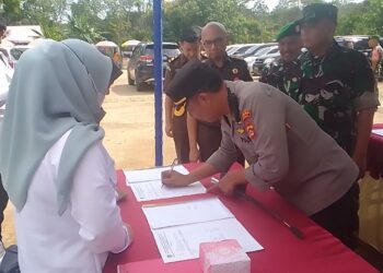 Unsur Forum Komunikasi Pimpinan Daerah (Forkopimda) Kabupaten Pali menghadiri giat Deklarasi Damai Calon Kepala Desa Se-Kabupaten Penukal Abab Lematang Ilir