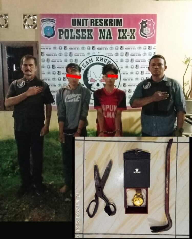 Unit Reskrim Polsek Na IX-X, Labuhanbatu Utara, menangkap dua tersangka pelaku tindak pidana pencurian dengan pemberatan (curat)